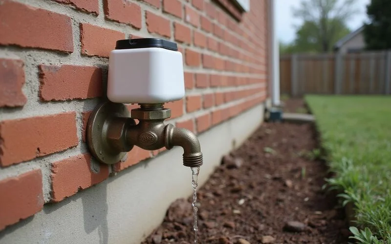 Battery hose timer attached to an outdoor tap with a soaker line