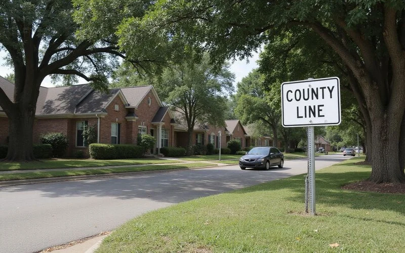 County line sign in a greater Houston suburb