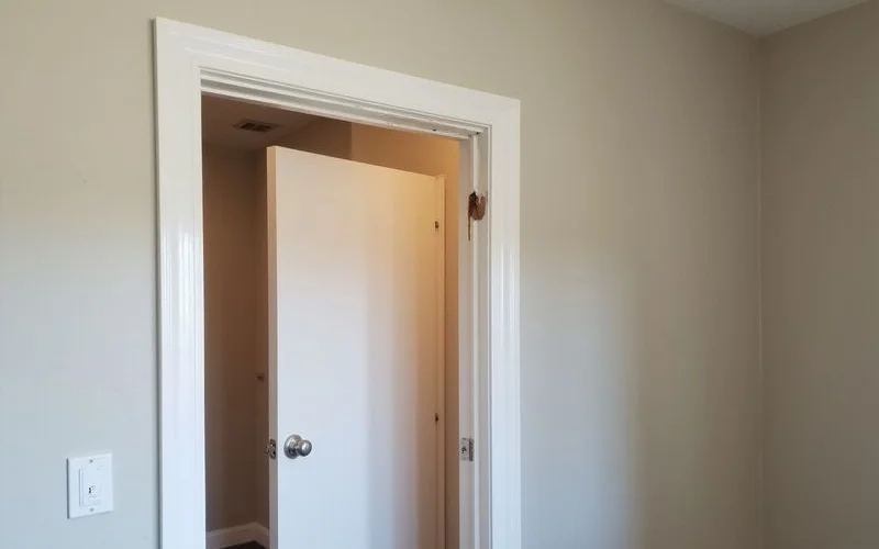 Diagonal separation at the corner of an interior door frame