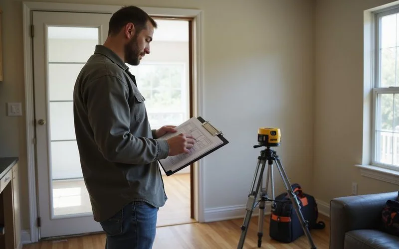 Engineer reviewing elevation data at a Houston home