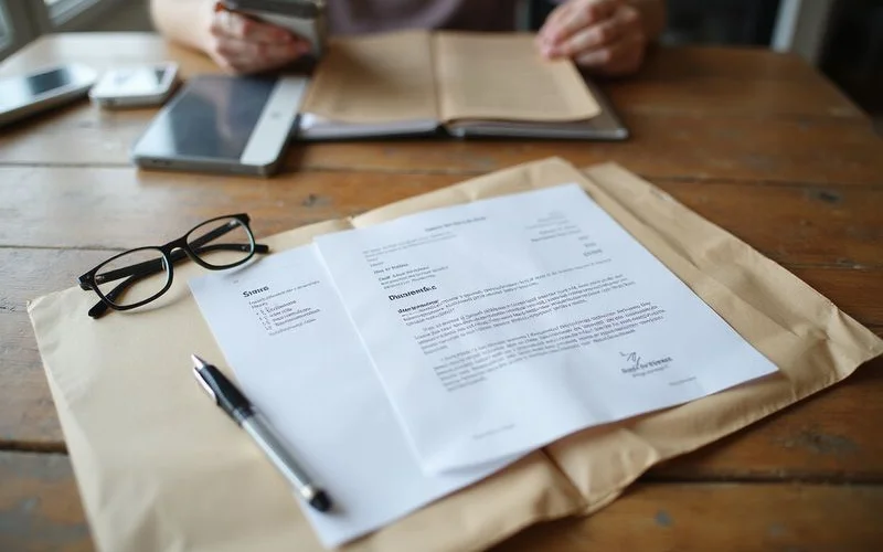 A folder of home repair documents and a warranty letter on a table