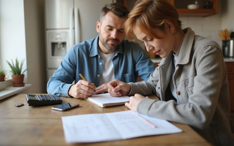 Homeowner deciding between two service options at a kitchen table