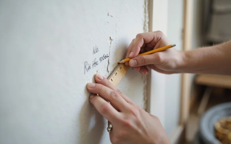 Homeowner marking and dating the end of a wall crack to track change