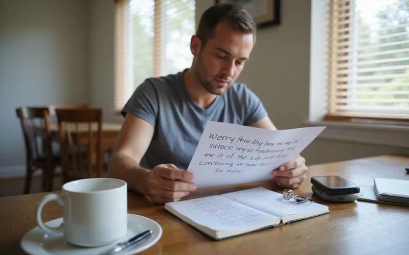 Homeowner reading a printed quote at a dining table