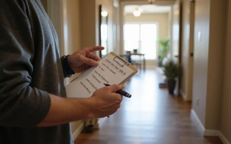 Homeowner writing a dated note listing which doors are binding