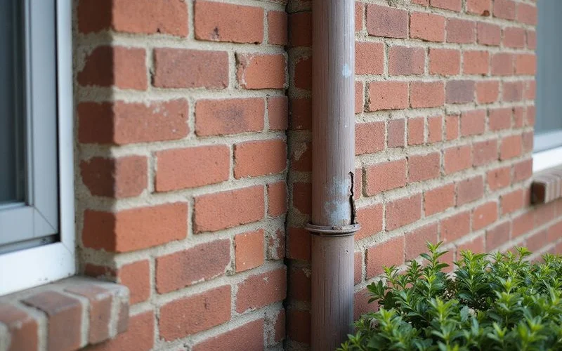 Vertical crack above a window opening in a brick veneer wall