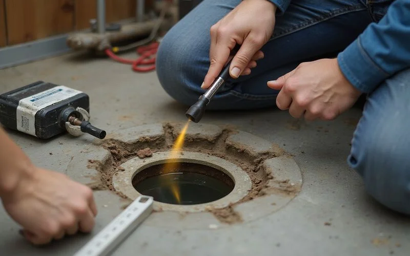 Water-level gauge at a plumbing cleanout during a test