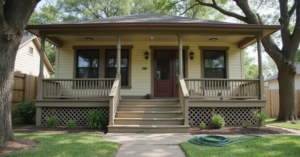 A 1920s Houston Heights bungalow with a raised pier-and-beam foundation