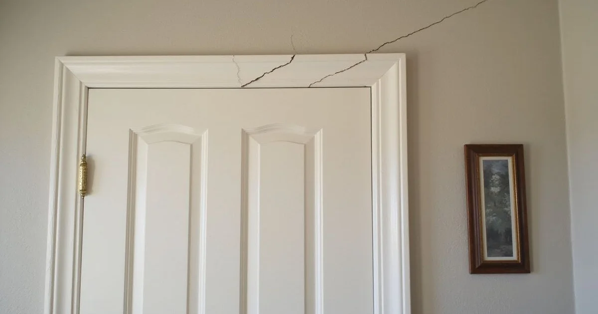 Diagonal drywall crack radiating from a door corner in a Houston home
