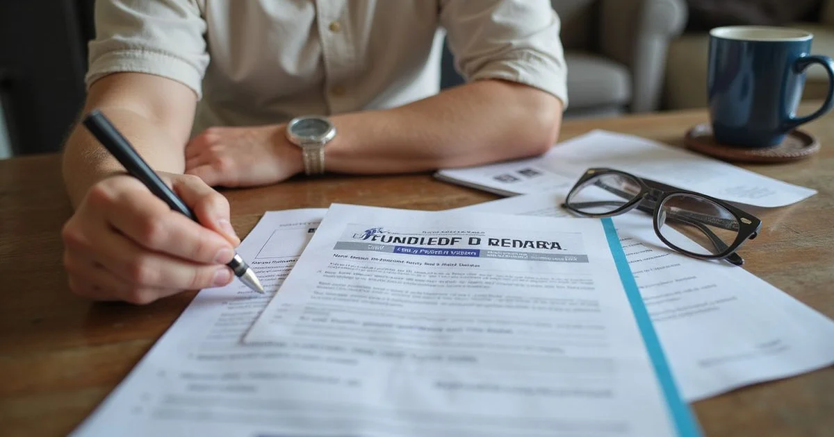 Homeowner reviewing a printed warranty document with a pen