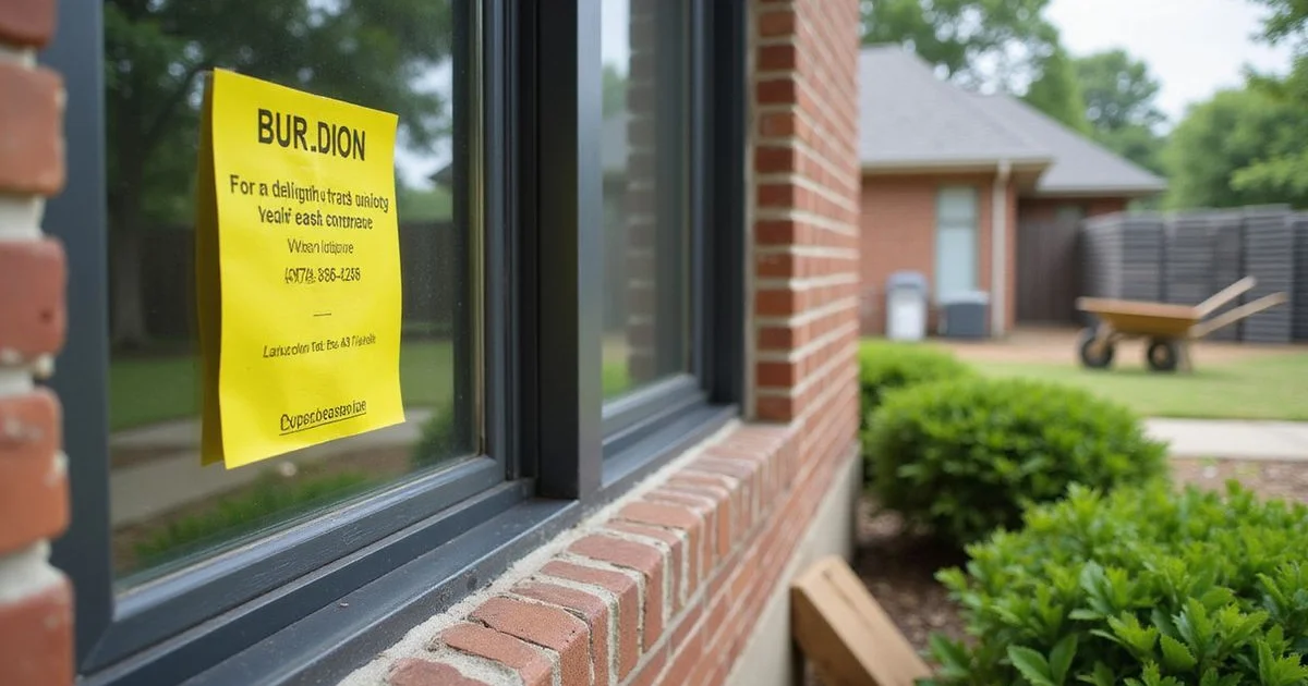 A permit placard posted on a residential window during foundation work