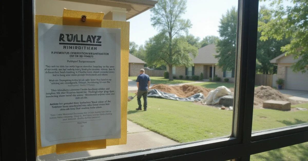 A permit placard posted on a residential window during foundation work