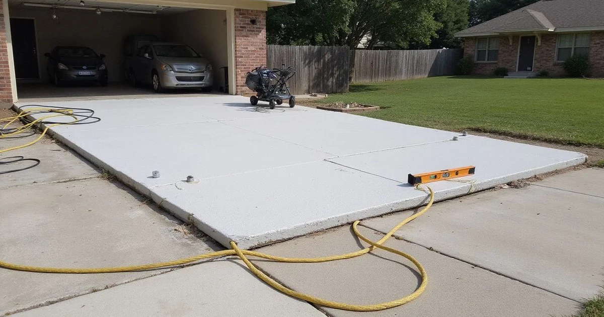 Polyurethane foam injection ports in a lifted concrete driveway