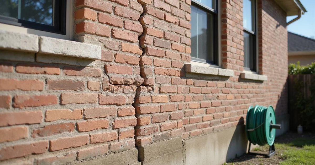 Stair-step crack following mortar joints on the exterior brick of a Houston home