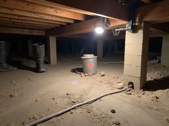 Sistered beam and shimmed pier cap in a crawl space