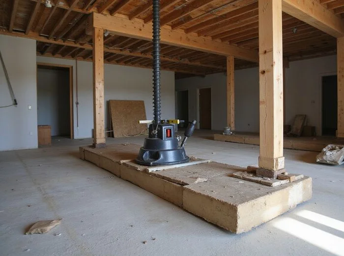 Screw jack supporting a floor girder during a controlled lift